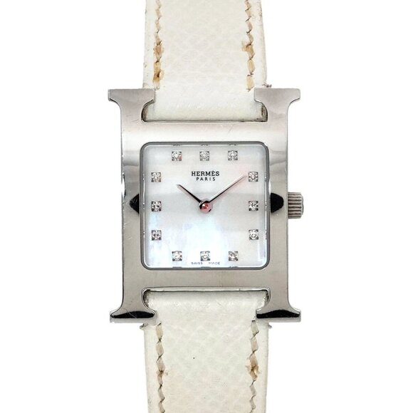HERMES H Watch HH1 210 White Shell Dial 12P Diamond Quartz 90279684 - Picture 1 of 8